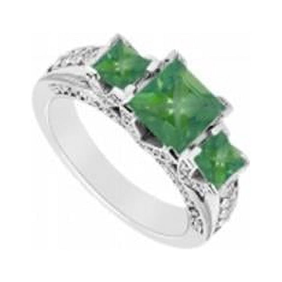 Emerald & Diamond Engagement Ring 14K White Gold, 2.75 CT - Size 8.5