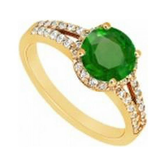Emerald & Diamond Engagement Ring 14K Yellow Gold, 1.00 CT - Size 7