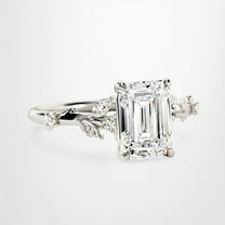 Emerald Diamond Engagement Ring, Leafy Shank Diamond Ring, Cluster Diamond Wedding Ring, 925 Sterling Silver, 2.3 Ct Simulated Diamond, Anniversary Gift Ring For Wife