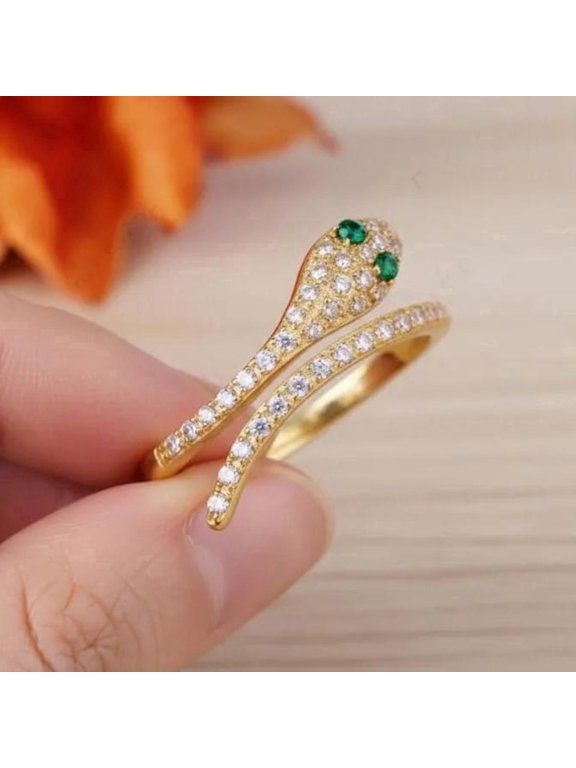 Emerald & Diamond Snake Engagement Ring, Bypass Serpent Ring, Open Band Ring, Anniversary Gift, Diamond Half Eternity Band Ring, May Birthstone Ring