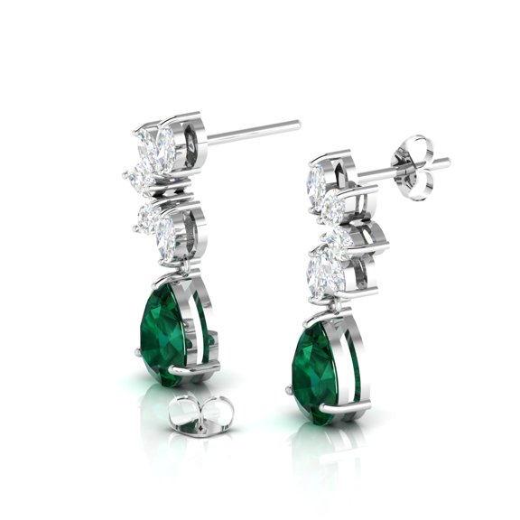 Emerald & Diamond Tear Drop Sterling Silver Earrings || Easter Day Gift Earring, Gift for Her Earring || Silver Diary