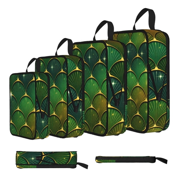 Emerald Dragon Scale Shimmer 4-Set Compression Packing Cubes, Expandable Travel Organizer Bags, Luggage Packing Organizers, S M L XL
