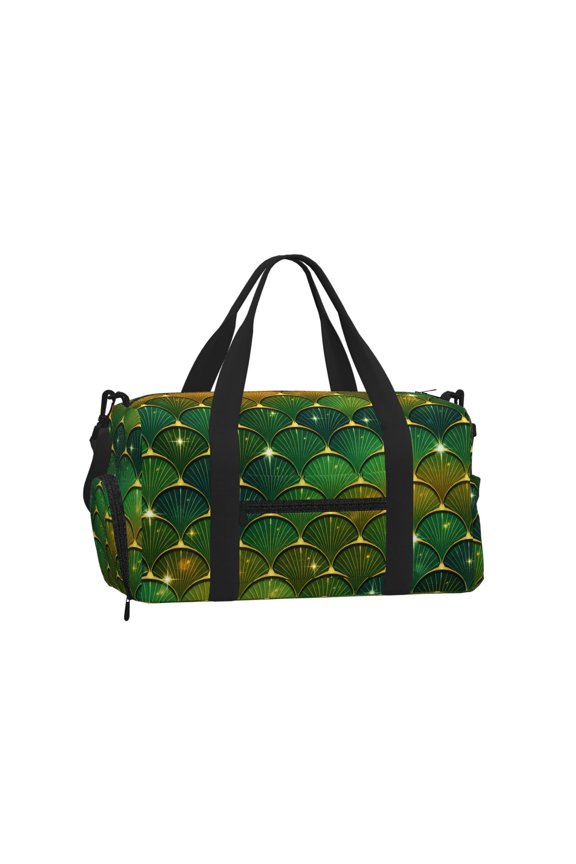 Emerald Dragon Scale Shimmer Sports Duffel Bag with Shoe Compartment Travel Crossbody Bag for Gym Yoga Dance
