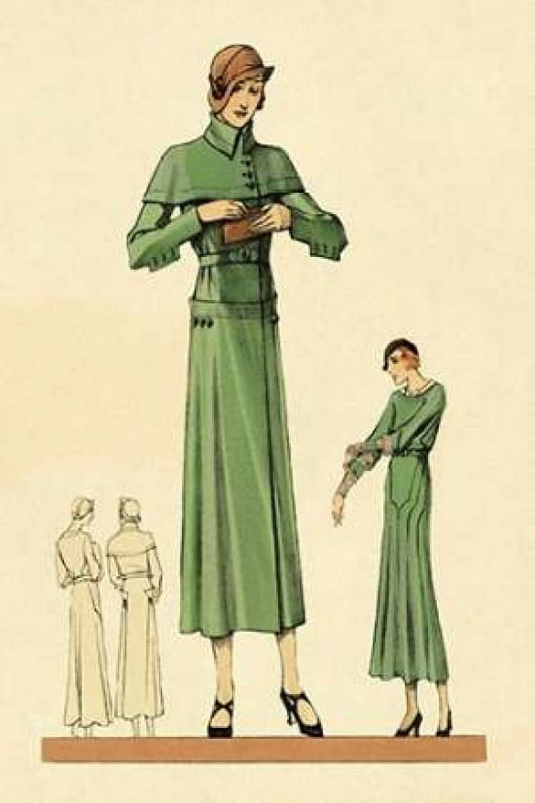Emerald Dress and Overcoat Canvas Art - Vintage Fashion (24 x 36)
