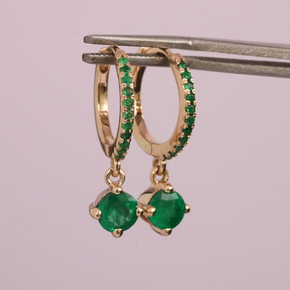 Emerald Drop Hoops Earring, Big Emerald Earring, 925 Starling Silver Earring, Dangling Hoops, Hanging Earrings, Gift For Her, Fine Jewelry