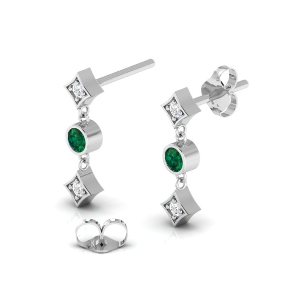 Emerald Drops & Danglers Sterling Silver Earrings || Wedding Gift Earring, Gift for Her Earring ||Silver Diary