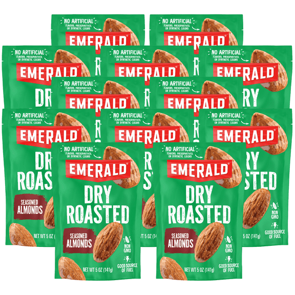 Emerald Dry Roasted Almonds, 5 oz Resealable Bag (Pack of 12)