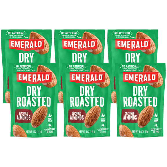 Emerald Dry Roasted Almonds, 5 oz Resealable Bag (Pack of 6)
