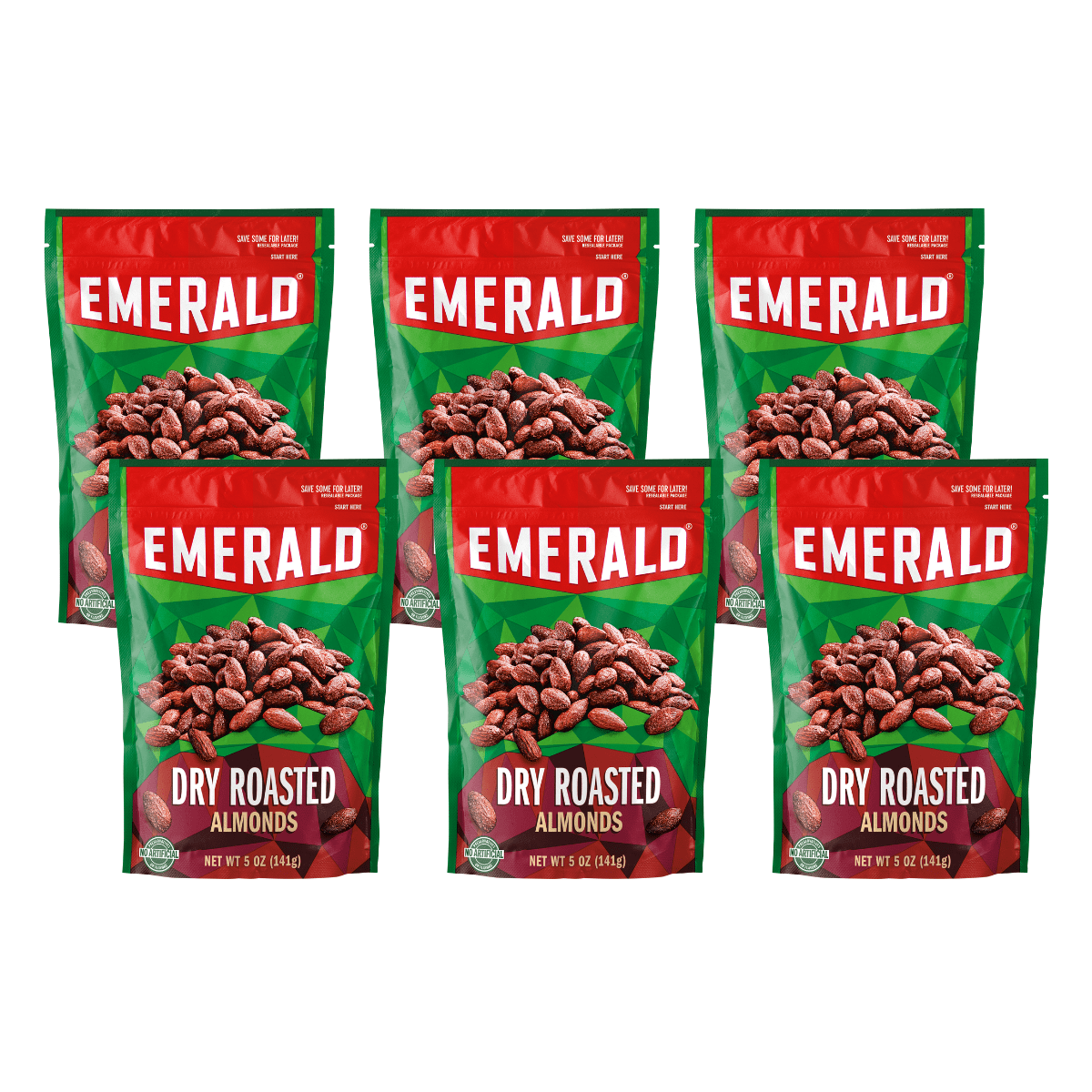 Emerald Dry Roasted Almonds, 5 oz Resealable Bag (Pack of 6) - Walmart.com