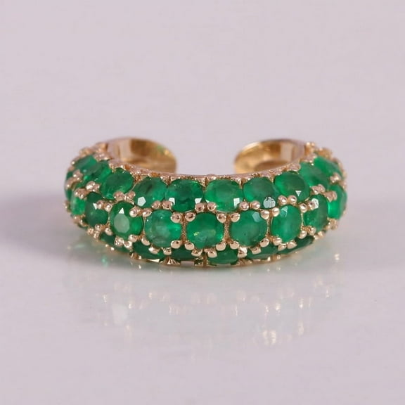 Emerald Ear Three Layer Cuff, 925 Starling Silver Open Cuff Earring, Without Piercing Earring, Wide Ear Cuff, Cartilage Earring, May Birthstone Earring, Gift For Mom (Price For Single)