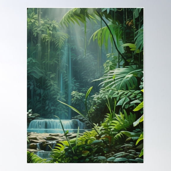 Emerald Eden: A Canvas Of The Tropical Rainforest Poster Wall Art, Modern Wall Decor For Living Room Bedroom, 12x18 UNFRAMED