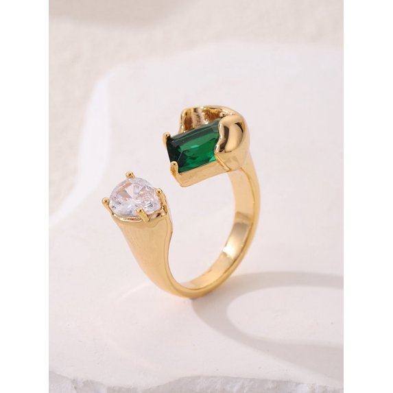 Emerald Elegant Copper Ring With Electroplating Finish Free Size Jewelry For Women Gift Ready Everyday Wear