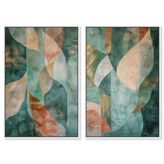 Emerald Ember Set Canvas Set of 2 Elegant Abstract Sets by Art Remedy, White Frame, 10 x 15