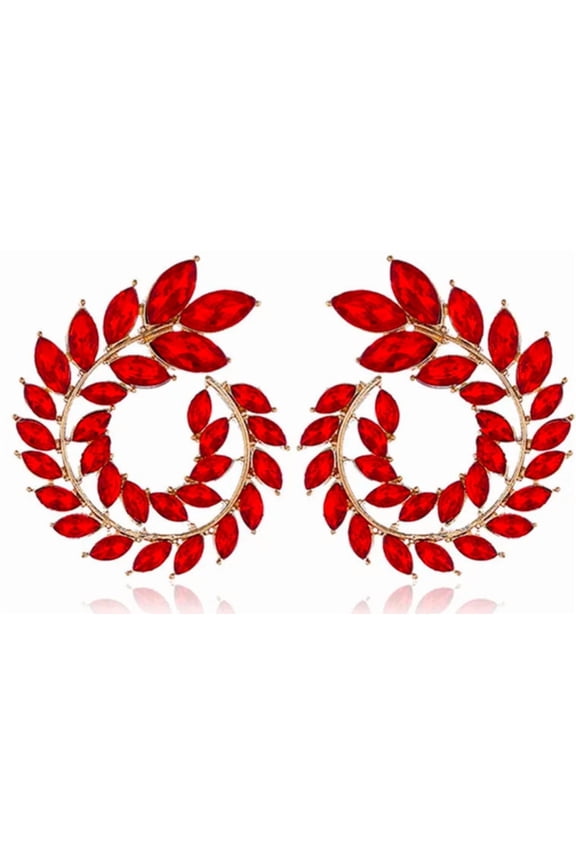 Hoop Red, Emerald Feather Earrings, Stainless Steel, includes Earrings,