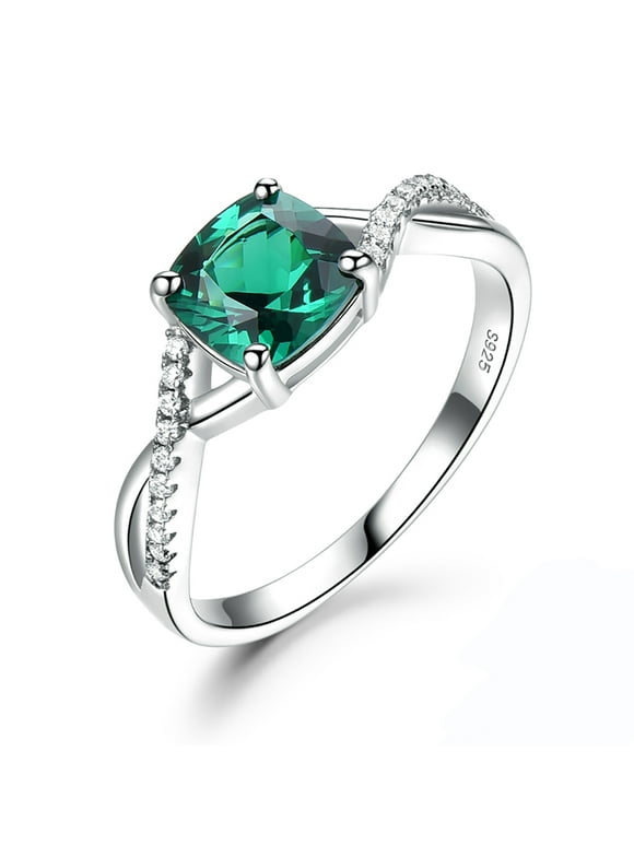 Emerald Engagement Ring for Women Cz Sterling Silver Ginger Lyne Collection