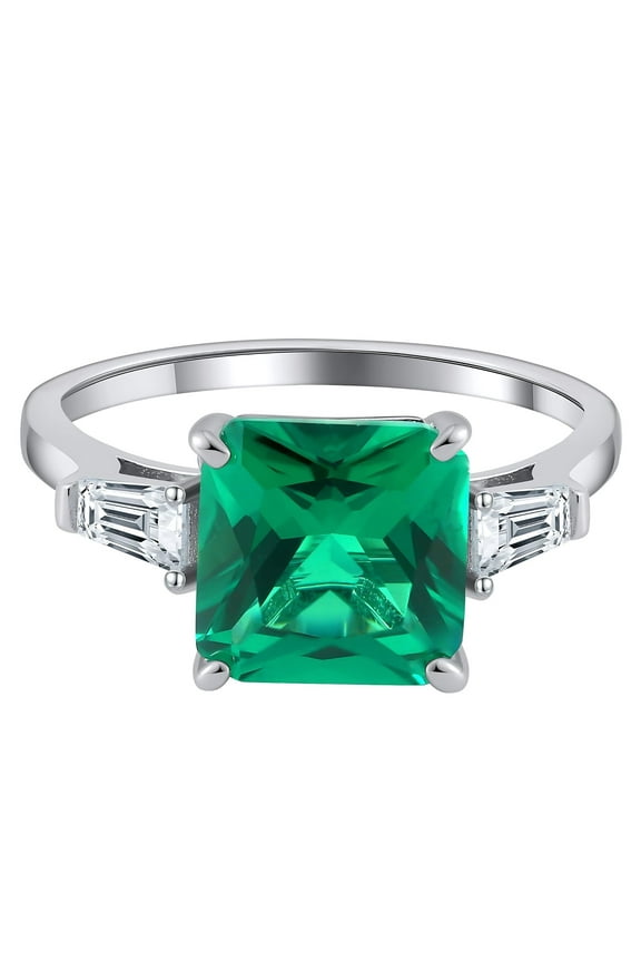 Emerald Engagement Rings for Women Sterling Silver Green May Birthstone Rings by Ginger Lyne