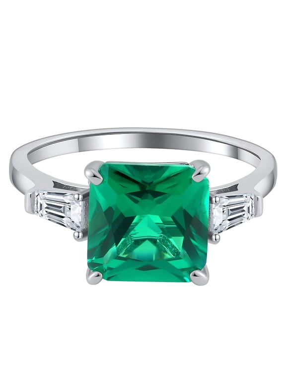 Emerald Engagement Rings for Women Sterling Silver Green May Birthstone Rings by Ginger Lyne