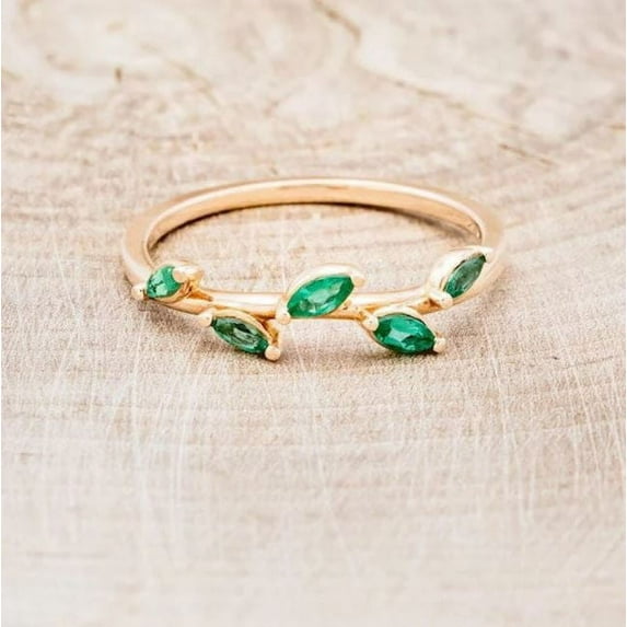 Emerald Eternity Band Ring Engagement Wedding Bridal Ring Anniversary ring 925 Sterling Silver Yellow Gold Plated Gemstone Jewelry For Women Gift