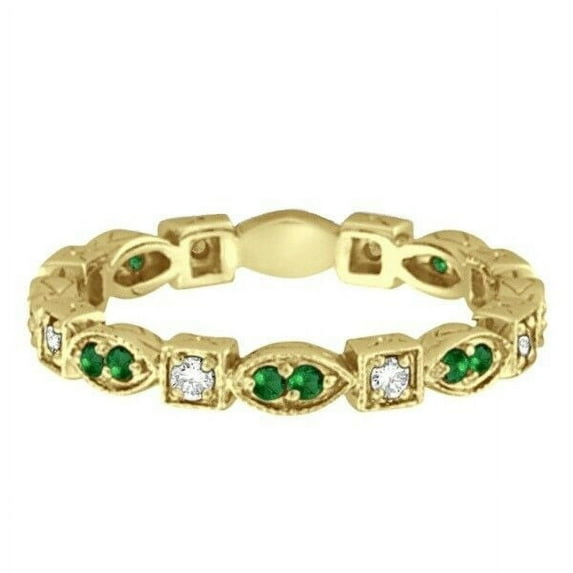 Emerald Eternity Ring Anniversary Band Stacking 925 Sterling Silver Yellow Gold Plated Gemstone Jewelry For Women Gift By KIRAN FINE JEWELS
