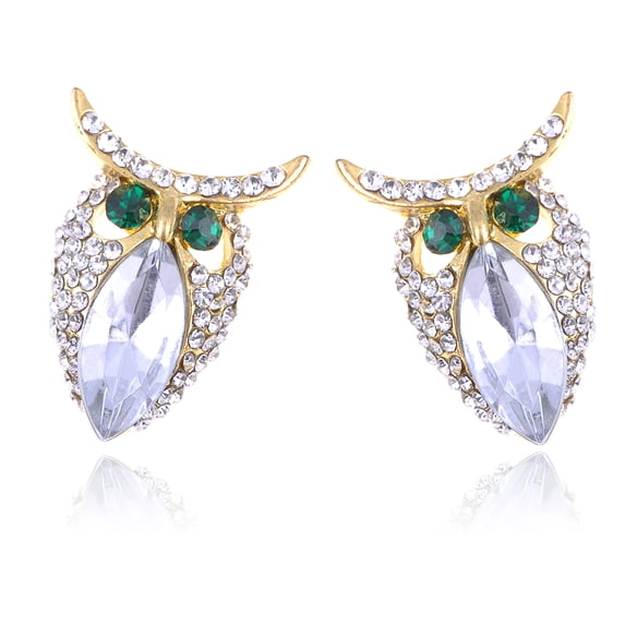 Emerald Eye Clear Marquis Crystal Body Rhinestone Owl Bird Stud Earrings