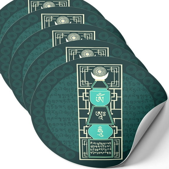 Emerald Five Element Pagoda, with Om Ah Hum Feng Shui Amulet Stickers, Symbol of Protection Against Five Yellow Star and Bad Energies, Feng Shui Gifts, Decorative Stickers, Made in USA (5 Pack)