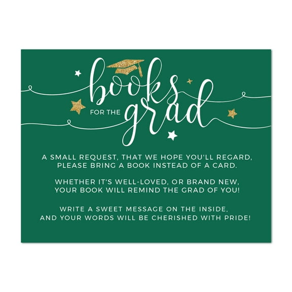 Emerald Forest Green and Gold Glittering Graduation Party, Books for Grad Request Cards, 20-Pack, Games