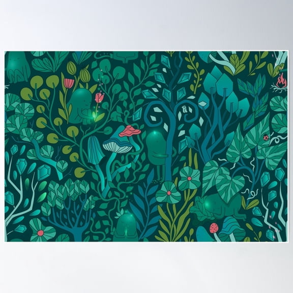 Emerald Forest Keepers. Fairy Woodland Creatures. Tree, Plants And Mushrooms Poster Wall Art, Modern Wall Decor For Living Room Bedroom, 8x12 UNFRAMED