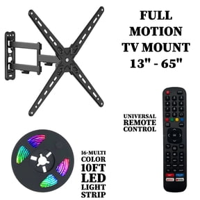 Emerald Full Motion TV Wall Mount Kit for 13-65 TVs, Swivel TV Mount with 10 LED Cable and Universal Remote Control