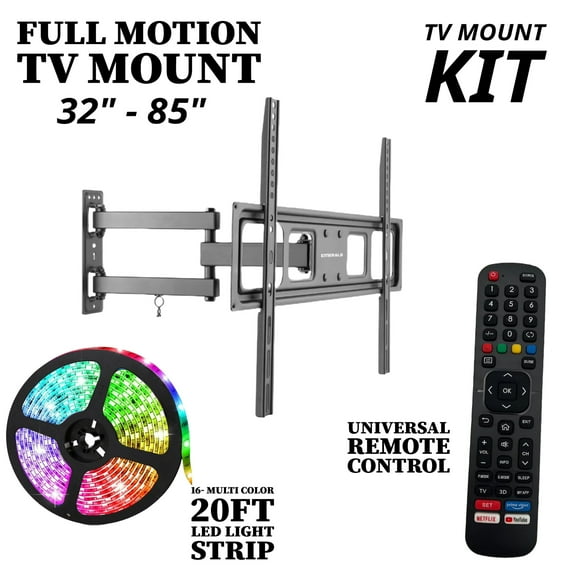 Emerald Full Motion TV Wall Mount Kit for 32-85 TVs, Swivel TV Mount with 20 LED Cable and Universal Remote Control