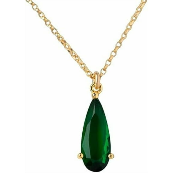 Emerald Gemstone Pendant Necklace, Natural Emerald Necklace, Drop Emerald Necklace, May Birthstone, Womens Pendant Necklace, Gold Micron Plated, 925 Sterling Silver Necklace, Wedding, Christmas