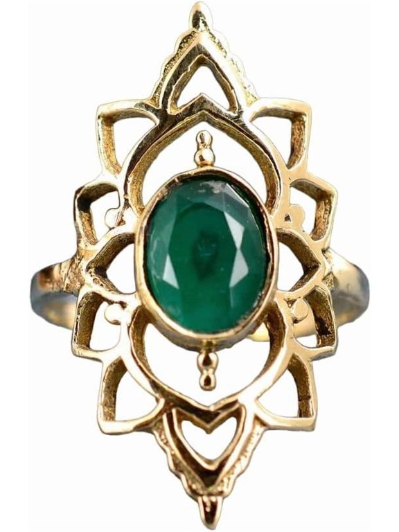 Emerald Gemstone Ring, Natural Emerald Ring, Mandala Design Ring, May Birthstone, Womens Ring, Gold Micron Ring, 925 Sterling Silver, Handmade Jewelry, Bohemian Ring, Engagement Ring, Birthday Gift