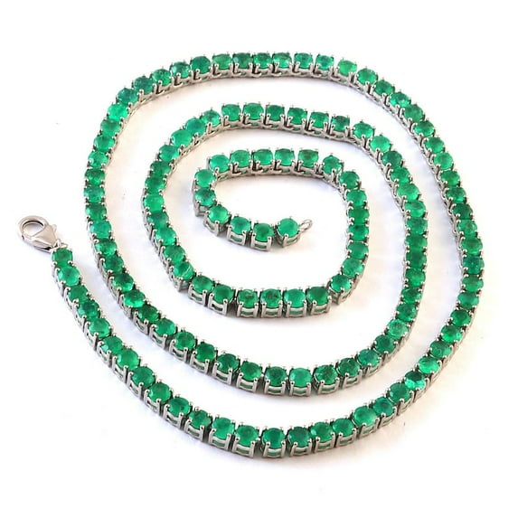 Emerald Gemstone Tennis Necklace in Sterling Silver gold plated, gift for her women