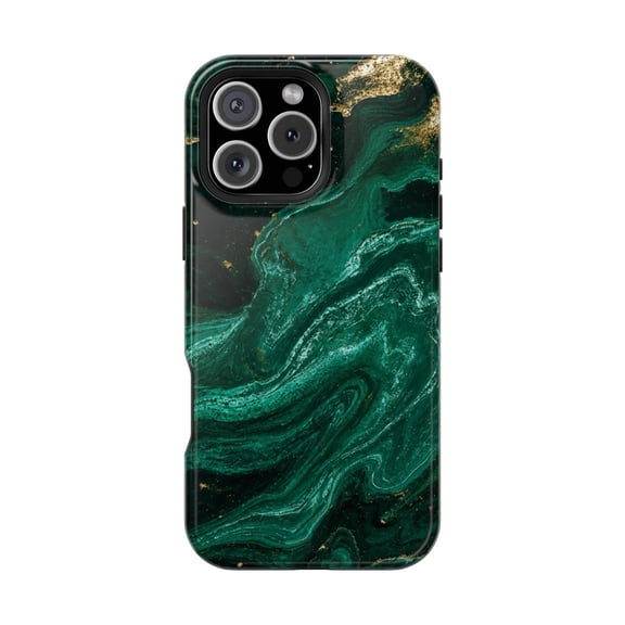 Emerald Gold Marble Tough Phone Case, Luxe Stone Style Dual Layer Protective Cover Compatible with Iphone 17 promax
