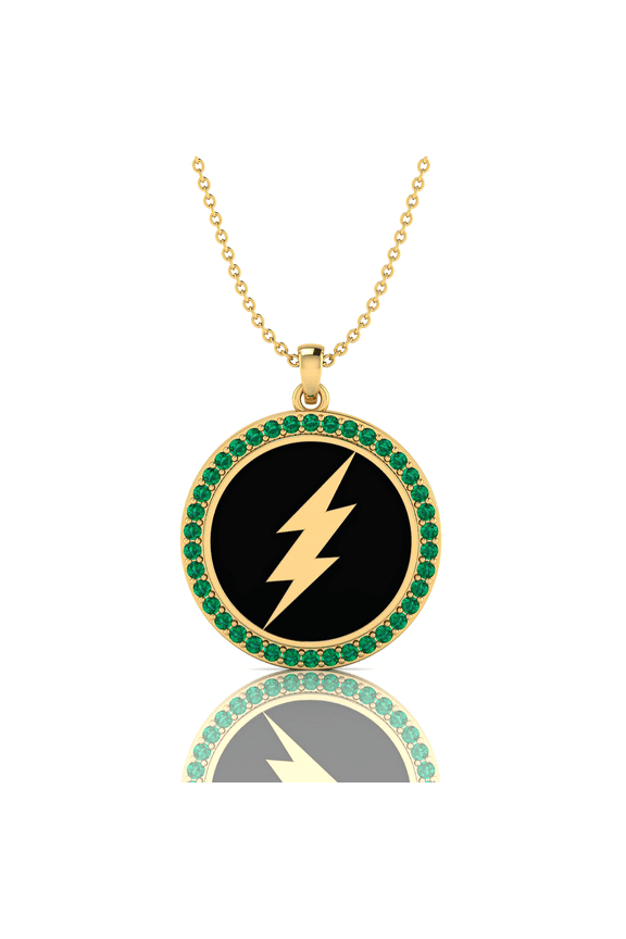 Emerald Gold Plated Lightning Bolt Medallion Charm Pendant Gift For Mother's Day || Ali Baba Jewellery