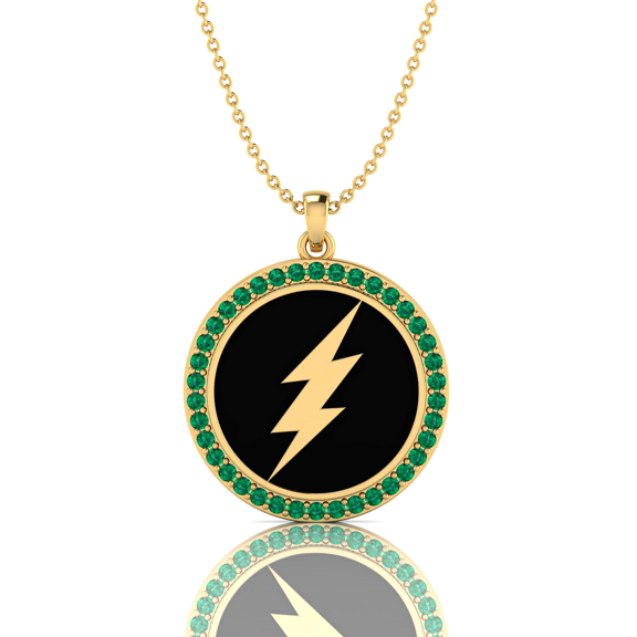 Emerald Gold Plated Lightning Bolt Medallion Charm Pendant Gift For Mother's Day || Ali Baba Jewellery