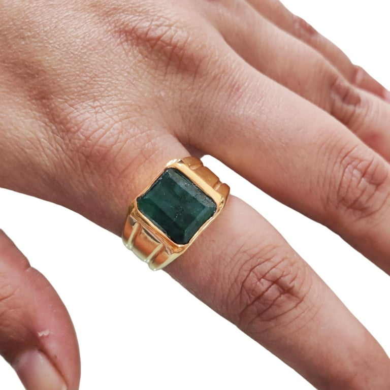 Emerald Gold Ring, Micron Plated Jewelry, 925 Silver Ring