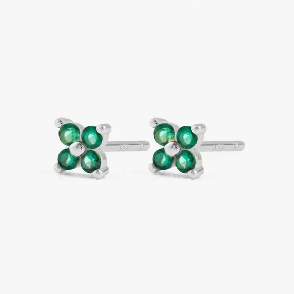 Emerald Green 3A CZ Four Leaf Stud Earrings