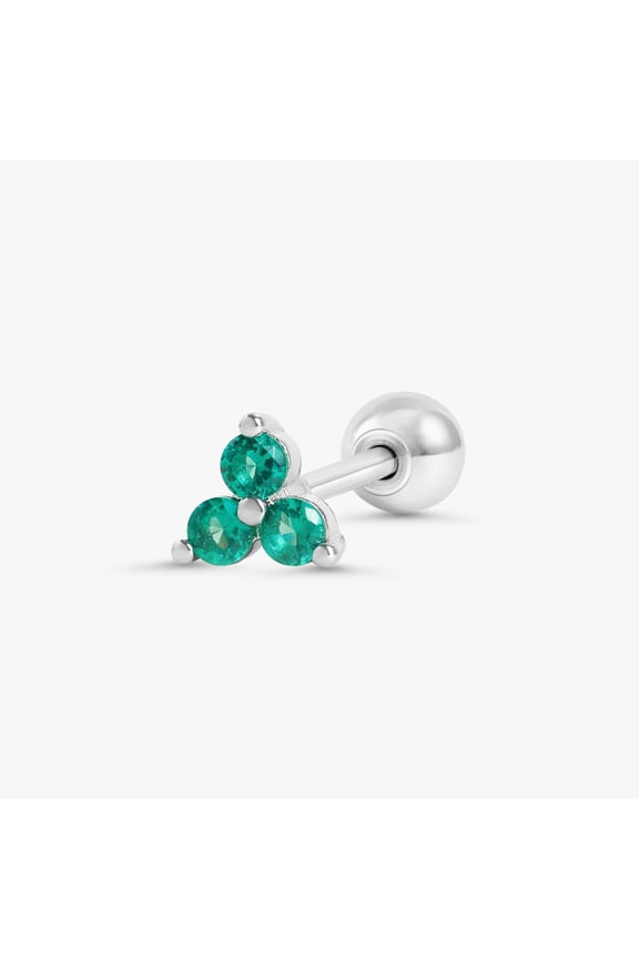 Emerald Green 3A CZ  Three Leaf Clover Flat Back Piercing Stud