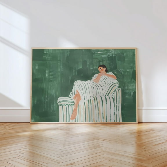 Emerald Green Abstract People Large Wall Art Contemporary Artwork Horizontal Print Stripe Woman Print Wall Art, Modern Wall Decor, 12x18 UNFRAMED