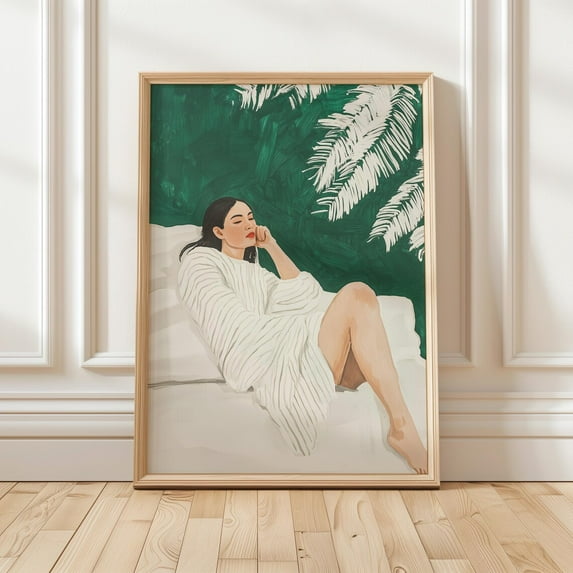 Emerald Green Abstract People Large Wall Art Contemporary Artwork Minimalist Print Stripe Woman Print Wall Art, Modern Wall Decor, 12x18 UNFRAMED