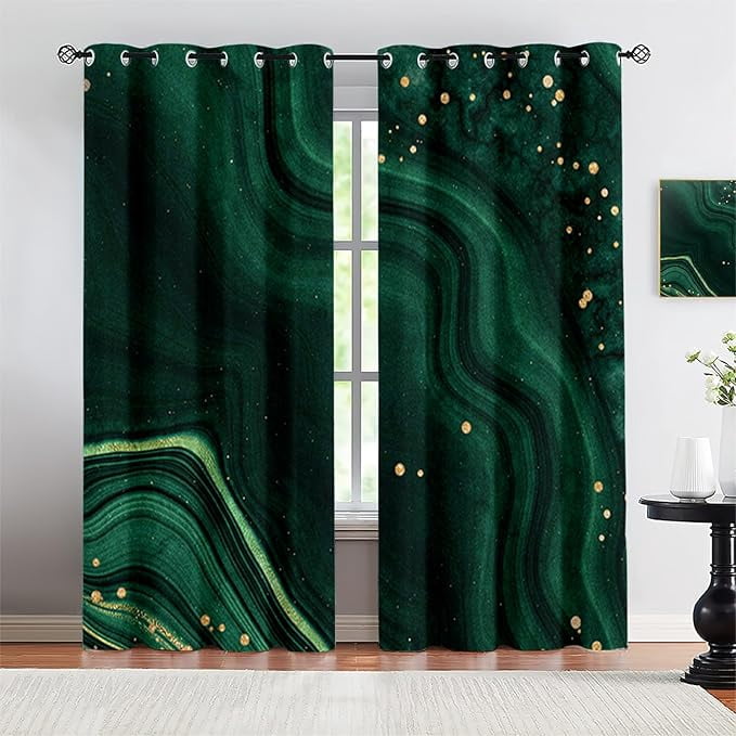 Window Drape Balance Emerald Green Abstract Turquoise Window Treatments, Gilded Spotted ...