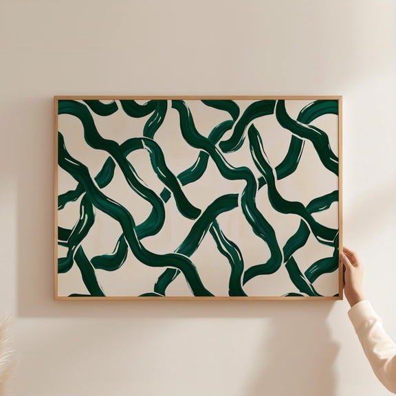 Emerald Green Abstract Wall Art Geometric Minimalist Horizontal Home Decor Print, Unframed Paper Poster 8x10in