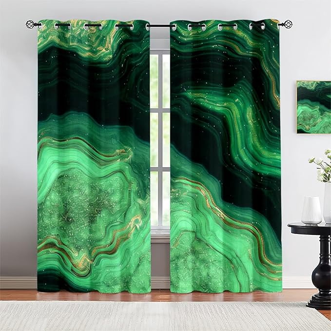 Emerald Green Agate Texture Blackout Window Curtain, Green Marble ...