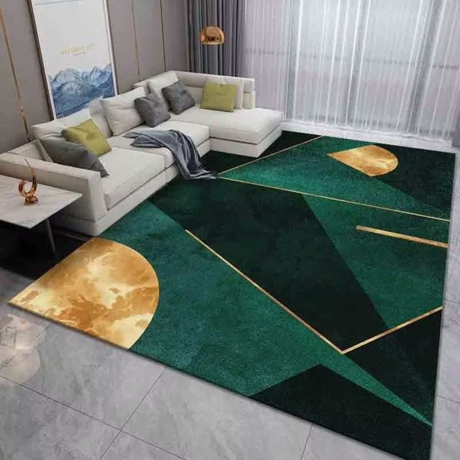 Emerald Green Area Rug, Modern Geometric Abstract Marble Carpets ...
