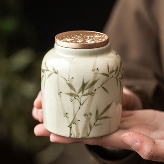 Emerald Green Asparagus Ceramic Tea Storage Jar with Lid 60oz Moisture-Proof Sealed Container for Loose Leaf Tea, Coffee Beans, Dried Fruits Retro Chinese Decorative Canister