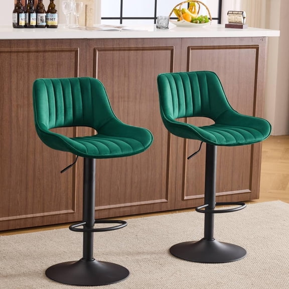 Emerald Green Bar Stools Set of 2 - Adjustable Counter Height Stools with 360° Swivel, Breathable Hollow-Cutout Bar Chairs with Back for Kitchen Island & Cafe