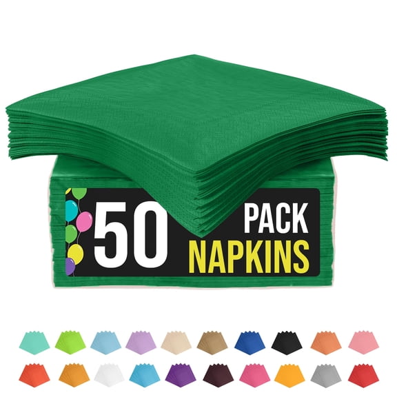 Exquisite Emerald Green Beverage Napkins, 50 Count Disposable Paper Cocktail Napkins, 5" x 5" Folded
