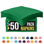 Exquisite Emerald Green Beverage Napkins, 50 Count Disposable Paper Cocktail Napkins, 5 x 5 Folded