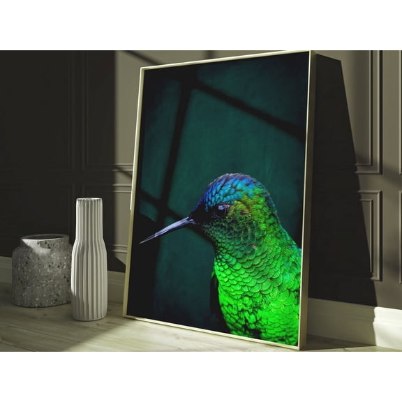 Emerald Green Bird Wall Art · Hummingbird Print · Maximalist Wall Art · Emerald Decor· Maximalist Decor · Dark Green Wall Art Wall Art, Modern Wall Decor, 16x24 UNFRAMED