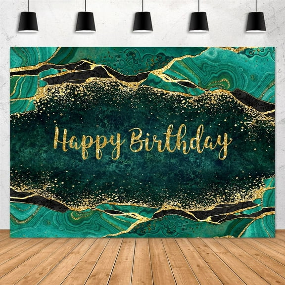 Emerald Green Birthday Backdrop Green Gold Happy Birthday Background for Men Women Party Decorations Banner Photo Booth Props
